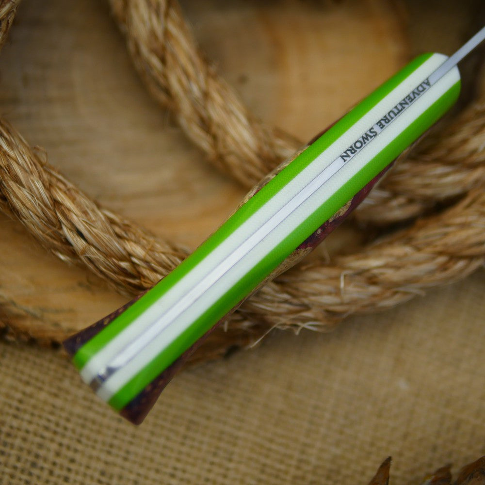 Voyageur: Purple Box Elder Burl, Green & White G10 (Slim)