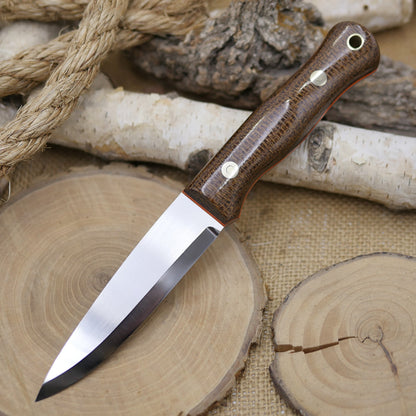 Mountaineer: Dark Brown Burlap Micarta, Orange G10 Liners
