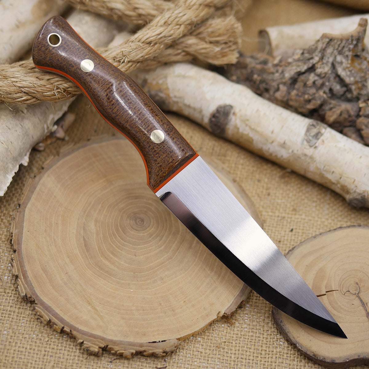 Tradesman: Dark Brown Burlap Micarta, Orange G10