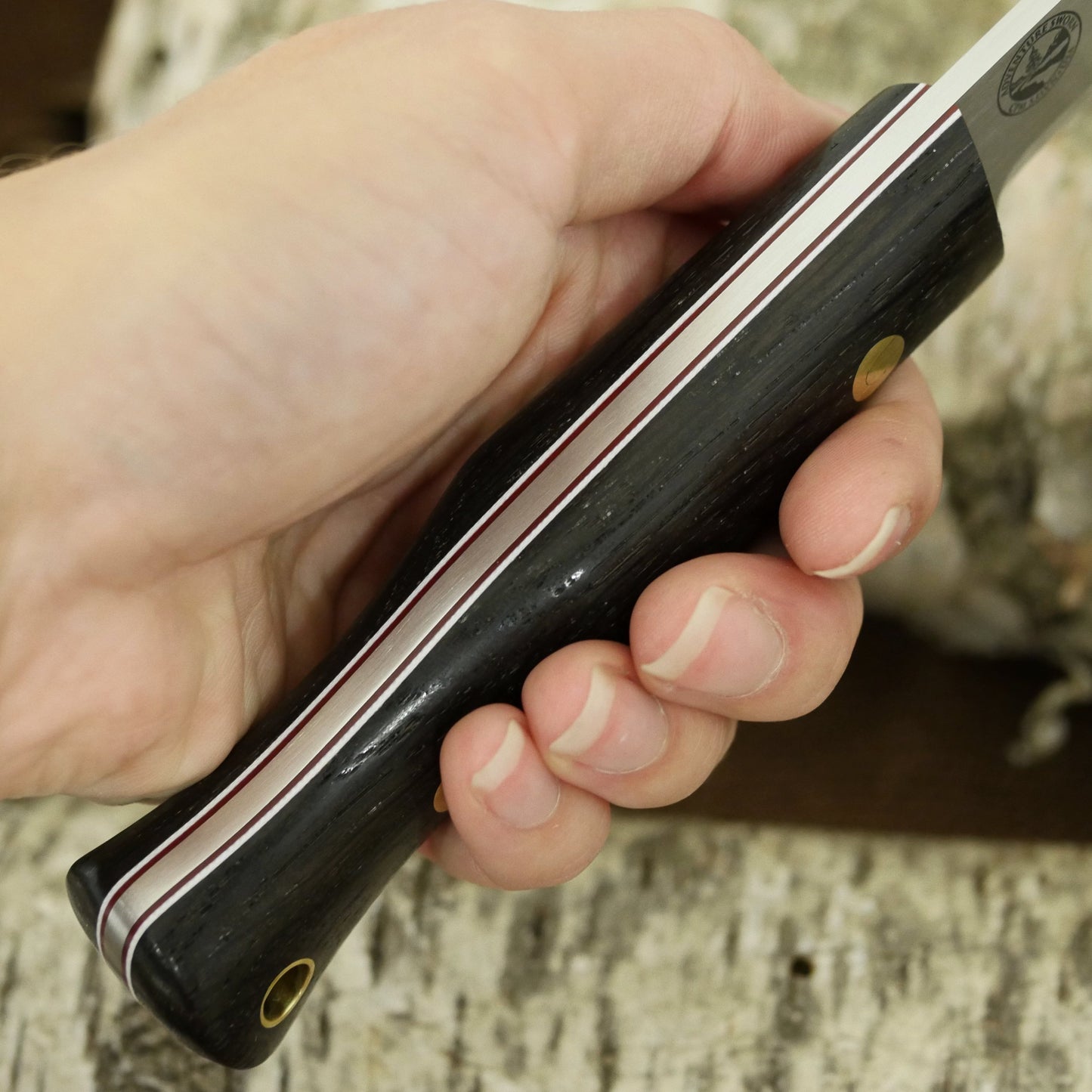 Mountaineer :  Bog Oak, Red & White G10 Liners