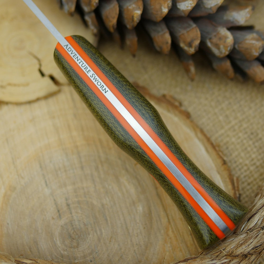 Huntsman: Green Canvas Micarta, Orange Liners & Orange G10 Bolts - Adventure Sworn Bushcraft Co.
