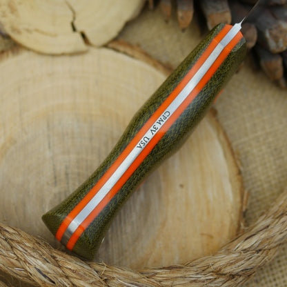 Huntsman: Green Canvas Micarta, Orange Liners & Orange G10 Bolts - Adventure Sworn Bushcraft Co.
