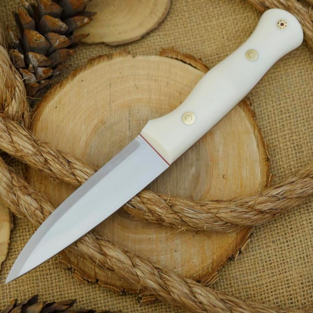 CPM 154 Mountaineer: Bone Corian, Red & Mosaic Tubing - Adventure Sworn Bushcraft Co.