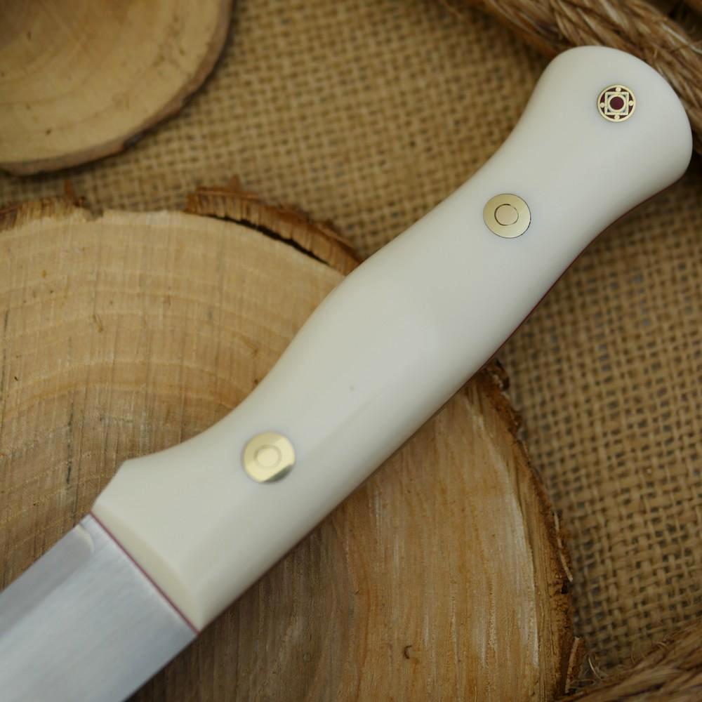 CPM 154 Mountaineer: Bone Corian, Red & Mosaic Tubing - Adventure Sworn Bushcraft Co.
