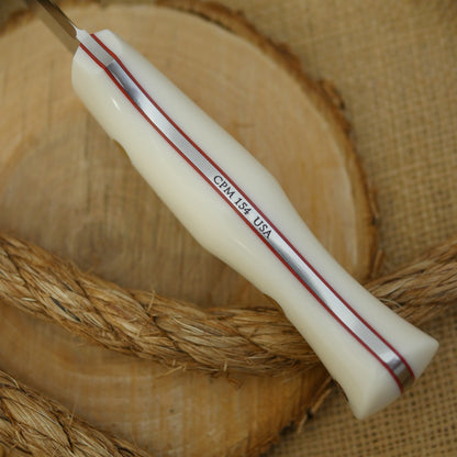 CPM 154 Mountaineer: Bone Corian, Red & Mosaic Tubing - Adventure Sworn Bushcraft Co.
