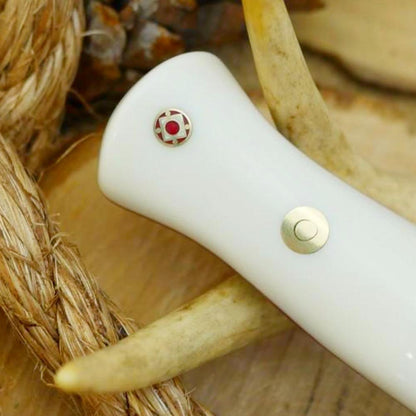 CPM 154 Mountaineer: Bone Corian, Red & Mosaic Tubing - Adventure Sworn Bushcraft Co.
