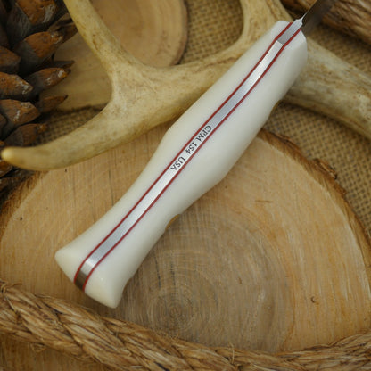 CPM 154 Mountaineer: Bone Corian, Red & Mosaic Tubing - Adventure Sworn Bushcraft Co.