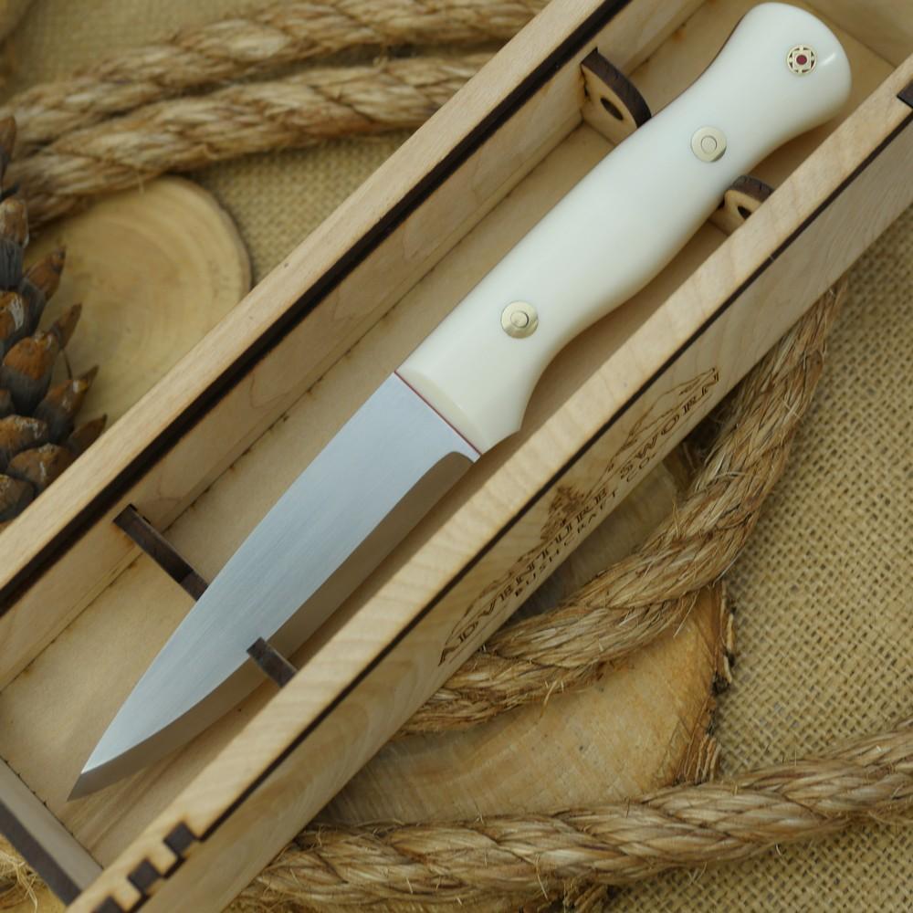 CPM 154 Mountaineer: Bone Corian, Red & Mosaic Tubing - Adventure Sworn Bushcraft Co.