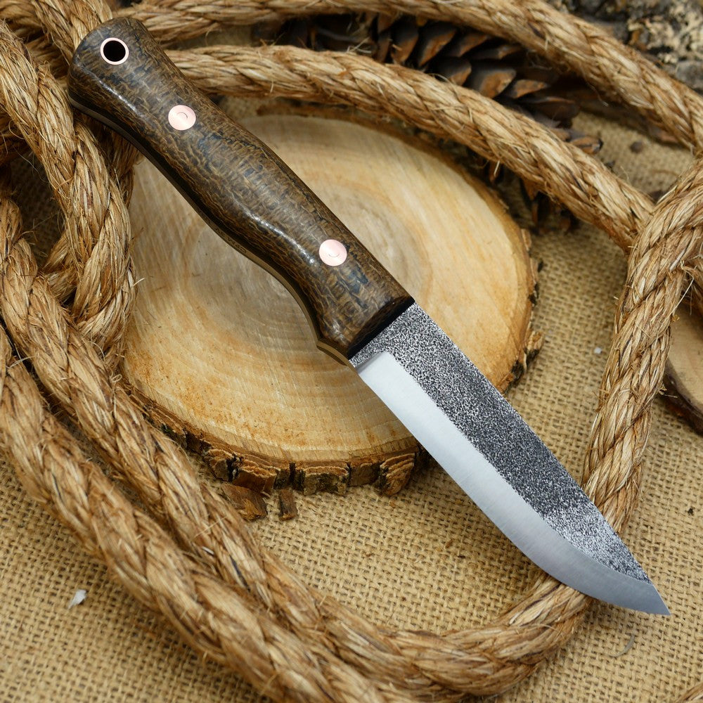Explorer: CPM 3V - Coffee Bag Burlap & Black Canvas Micarta - Adventure Sworn Bushcraft Co.
