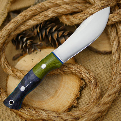 Guide: CPM 3V, Blue Box Elder Burl & Emerald Green Bolster - Adventure Sworn Bushcraft Co.