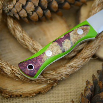 Voyageur: Purple Box Elder Burl, Green & White G10 (Slim)