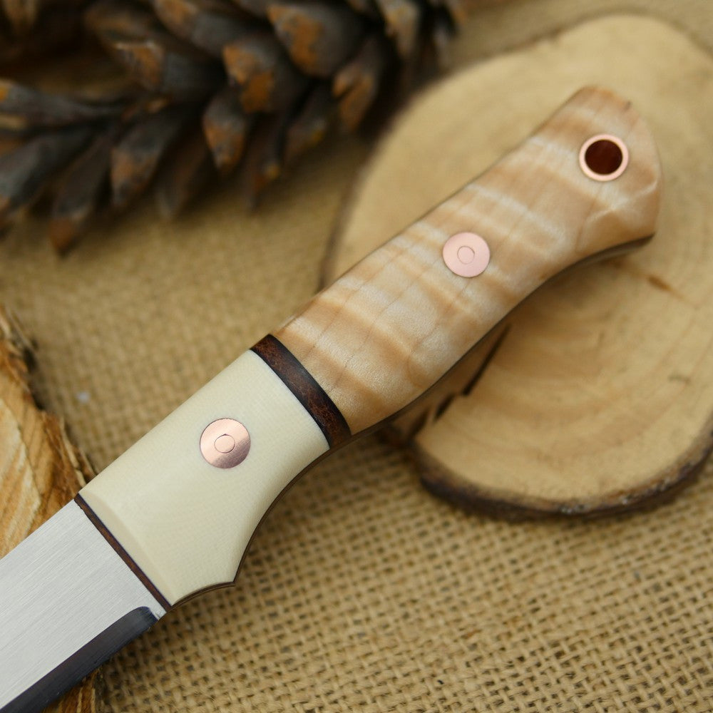 Voyageur: Curly Maple, Ivory G10 & Leather