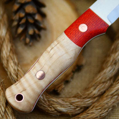 Mountaineer: CPM 3V, Curly Maple & Tangerine Burlap