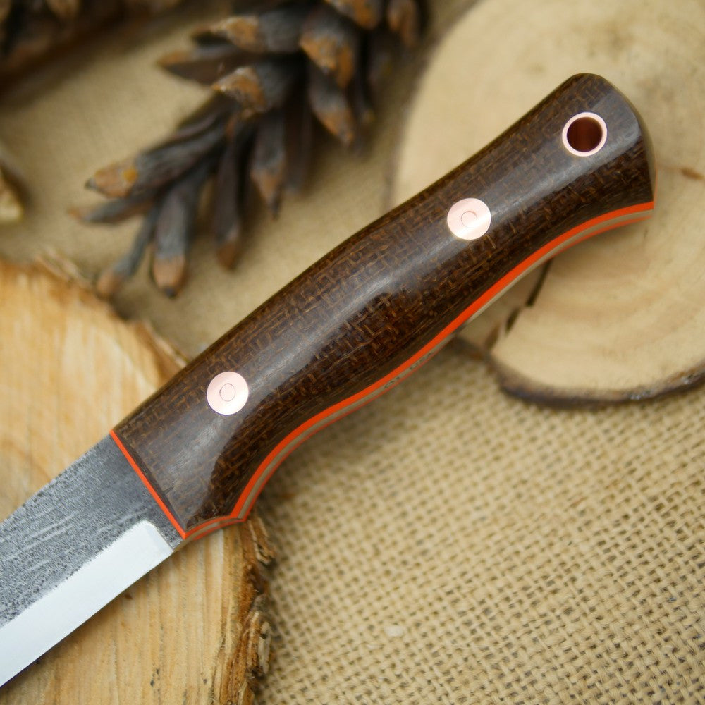 Classic: Dark Brown Burlap Micarta & Hunter Orange G10 - Adventure Sworn Bushcraft Co.