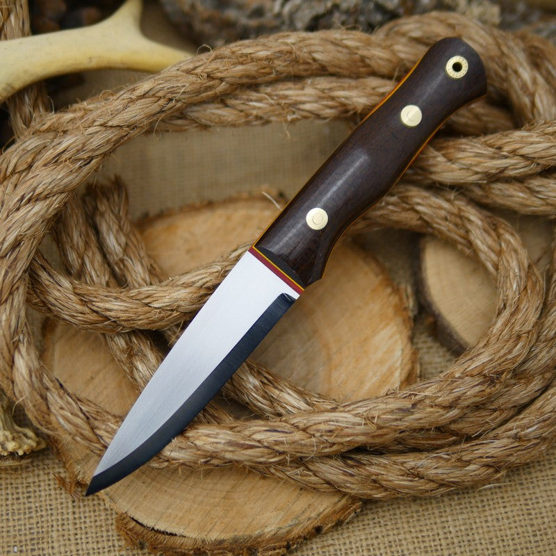 Classic: Dark Brown Burlap Micarta, Thick Red & Thin Yellow - Adventure Sworn Bushcraft Co.