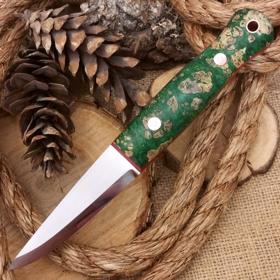Woodcrafter: Green Box Elder Burl & Red Linen - Adventure Sworn Bushcraft Co.