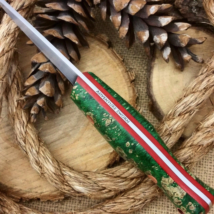 Woodcrafter: Green Box Elder Burl & Red Linen - Adventure Sworn Bushcraft Co.